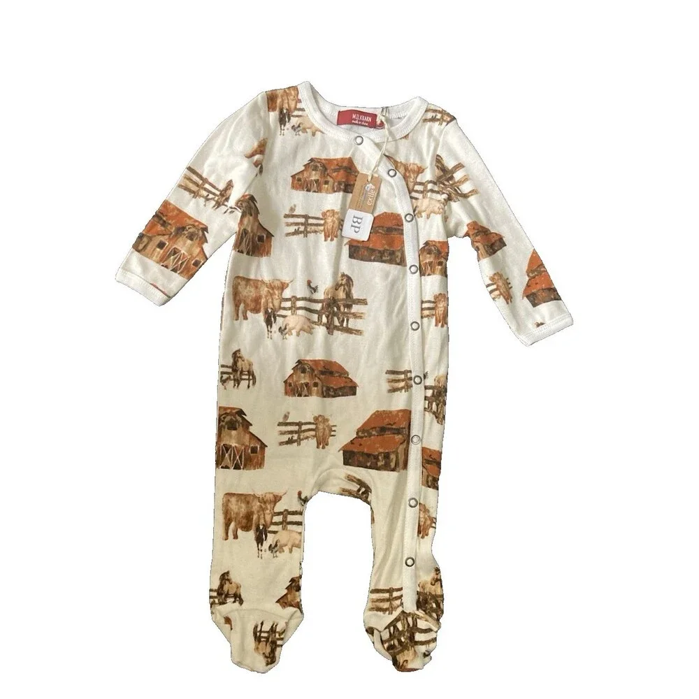 MILKBARN 0-3M One Piece Romper Sleeper Horses Barn Organic Cotton New With Tags